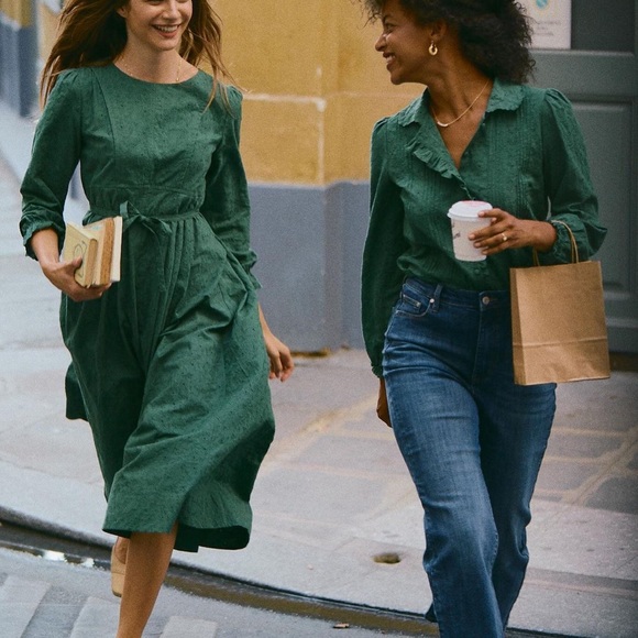 Simple Retro green Loraine dress, midi, long sleeve, eyelet, cottagecore, NWT - Picture 9 of 9